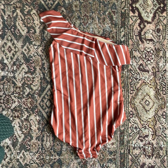 Albion Fit Ruffle Striped One Piece Swimsuit - Picture 5 of 6